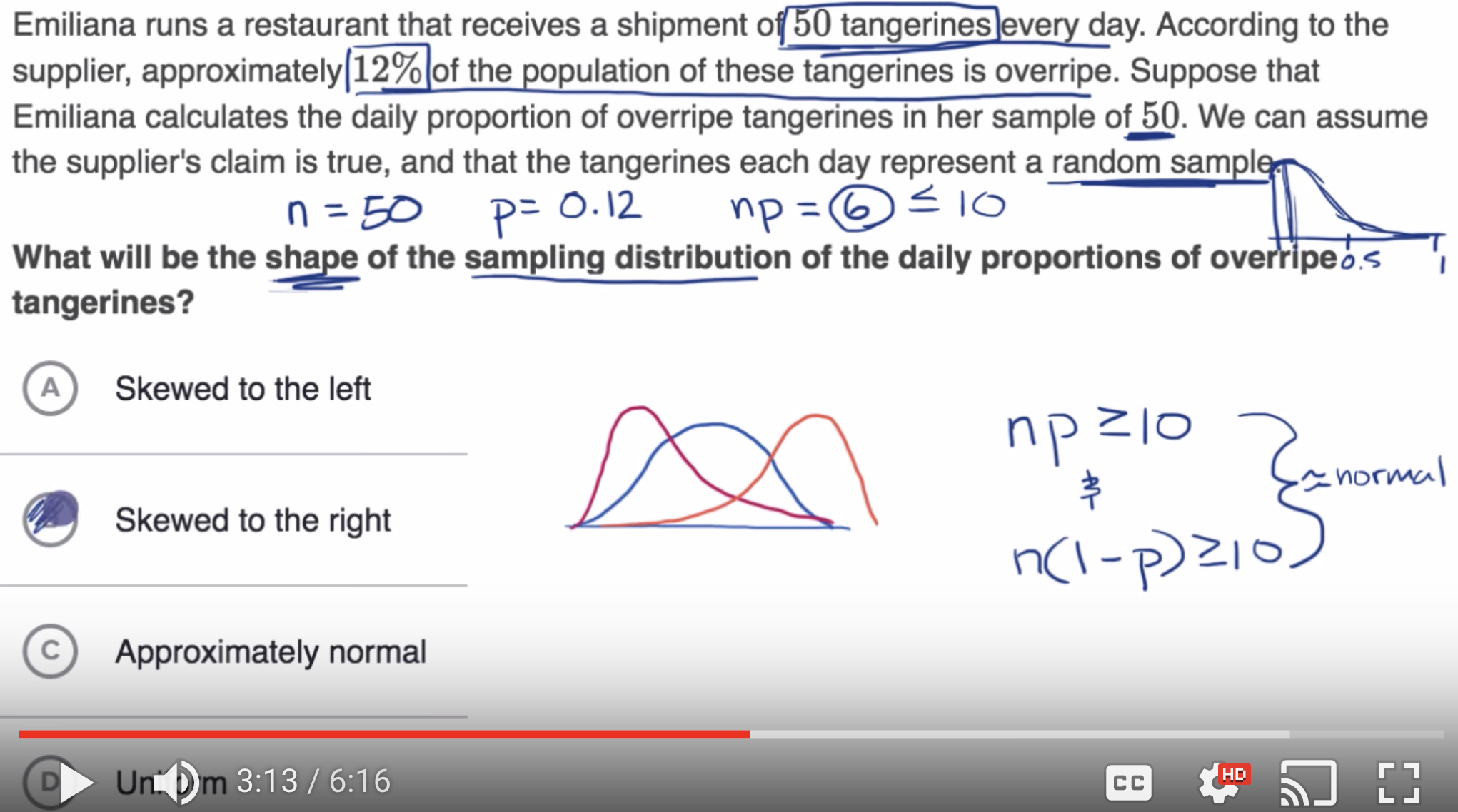 Normal conditions for sampling distributions of sample proportions fig 1