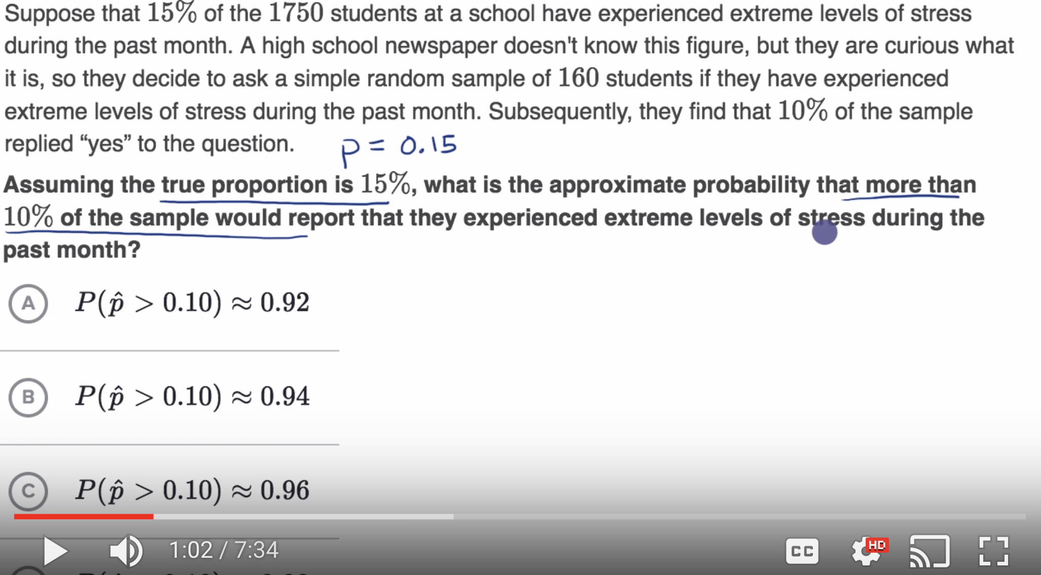 Probability of sample proportions example fig 1