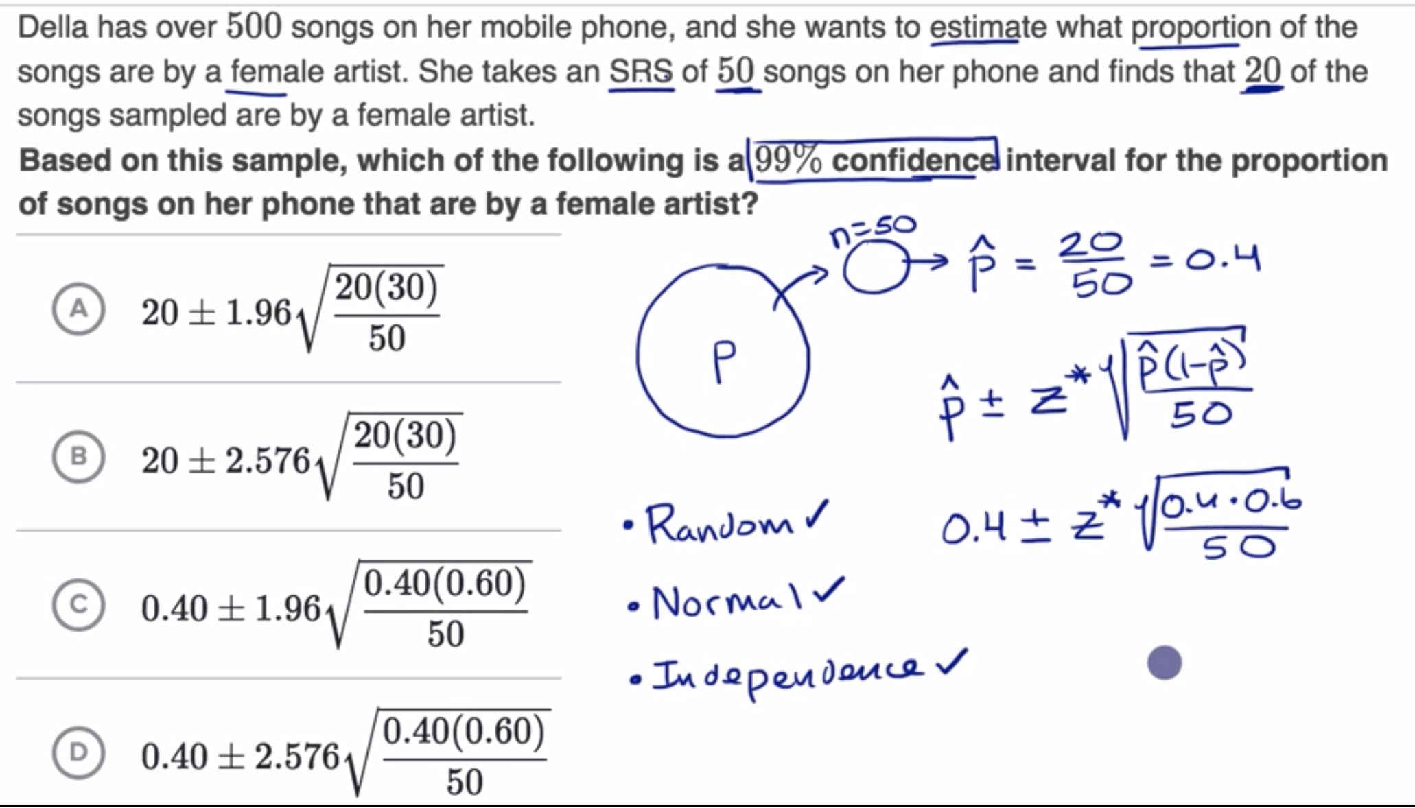 Example constructing and interpreting a confidence interval for p fig 1