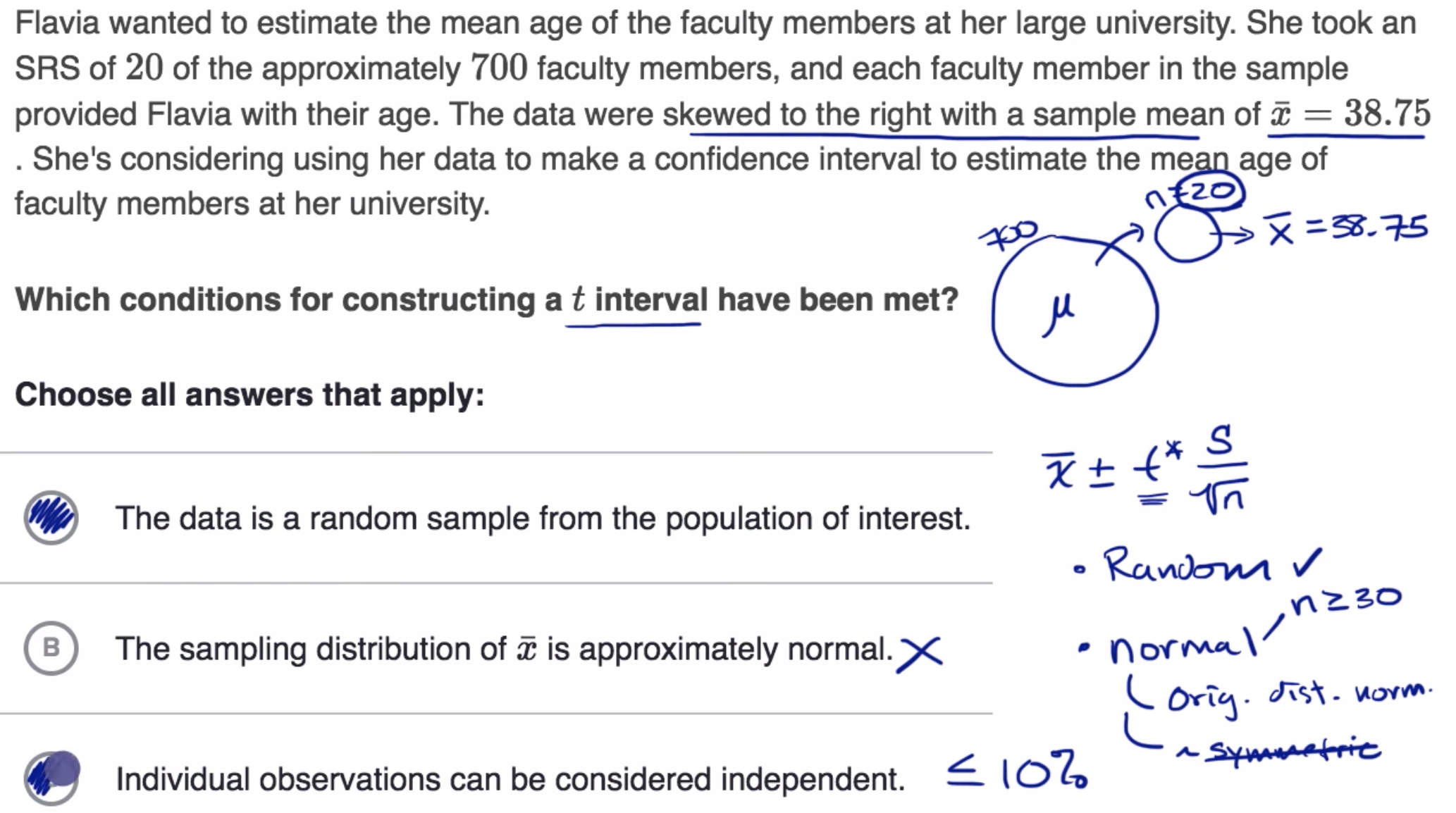 Conditions for valid t intervals fig 1