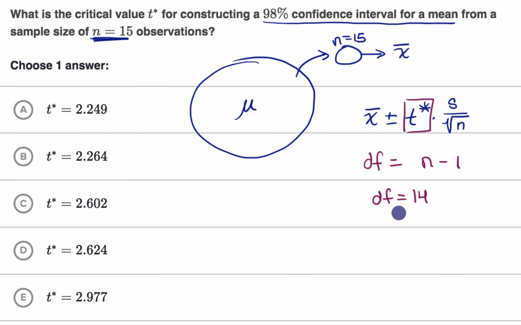 Example finding critical t value fig 1