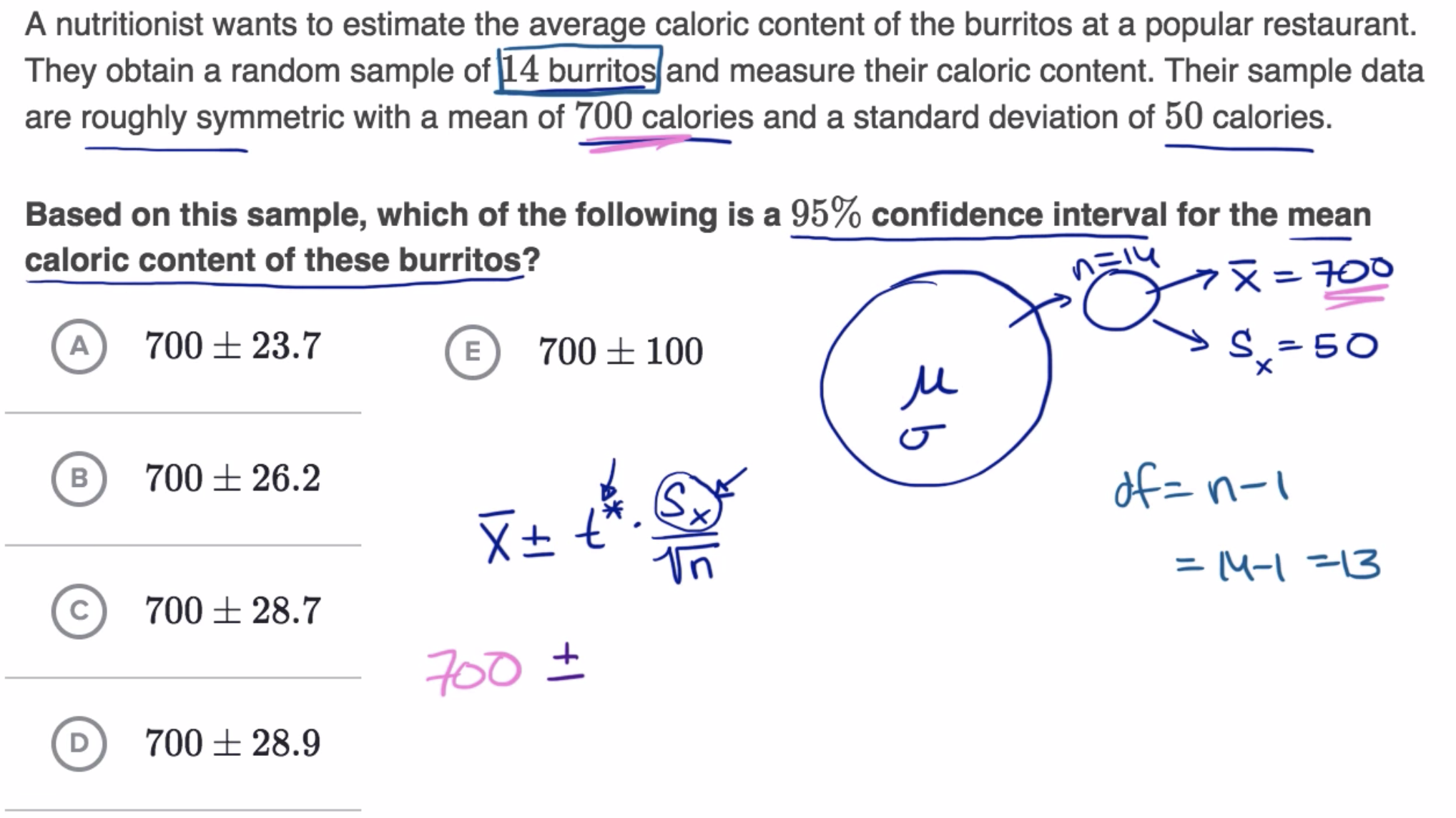 Example constructing a t interval for a mean fig 1