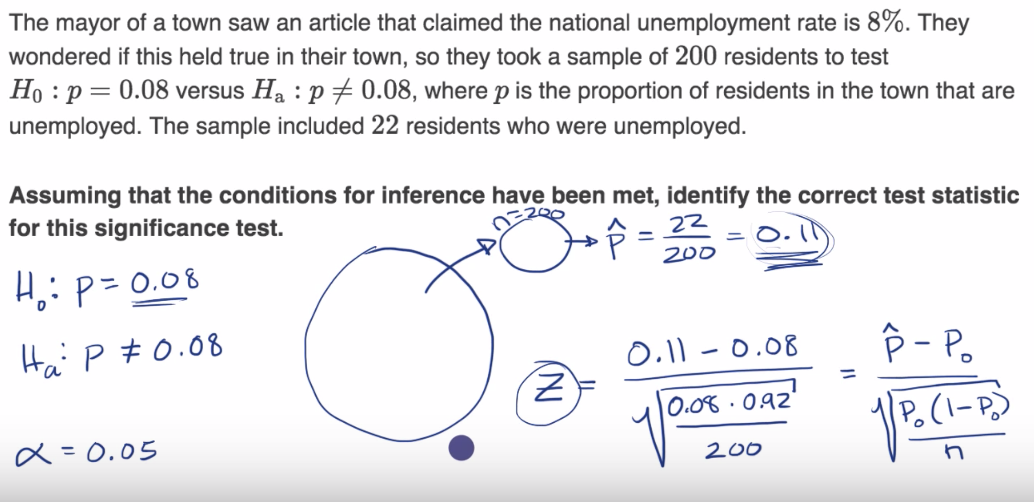 Calculating a z statistic in a test about a proportion fig 1