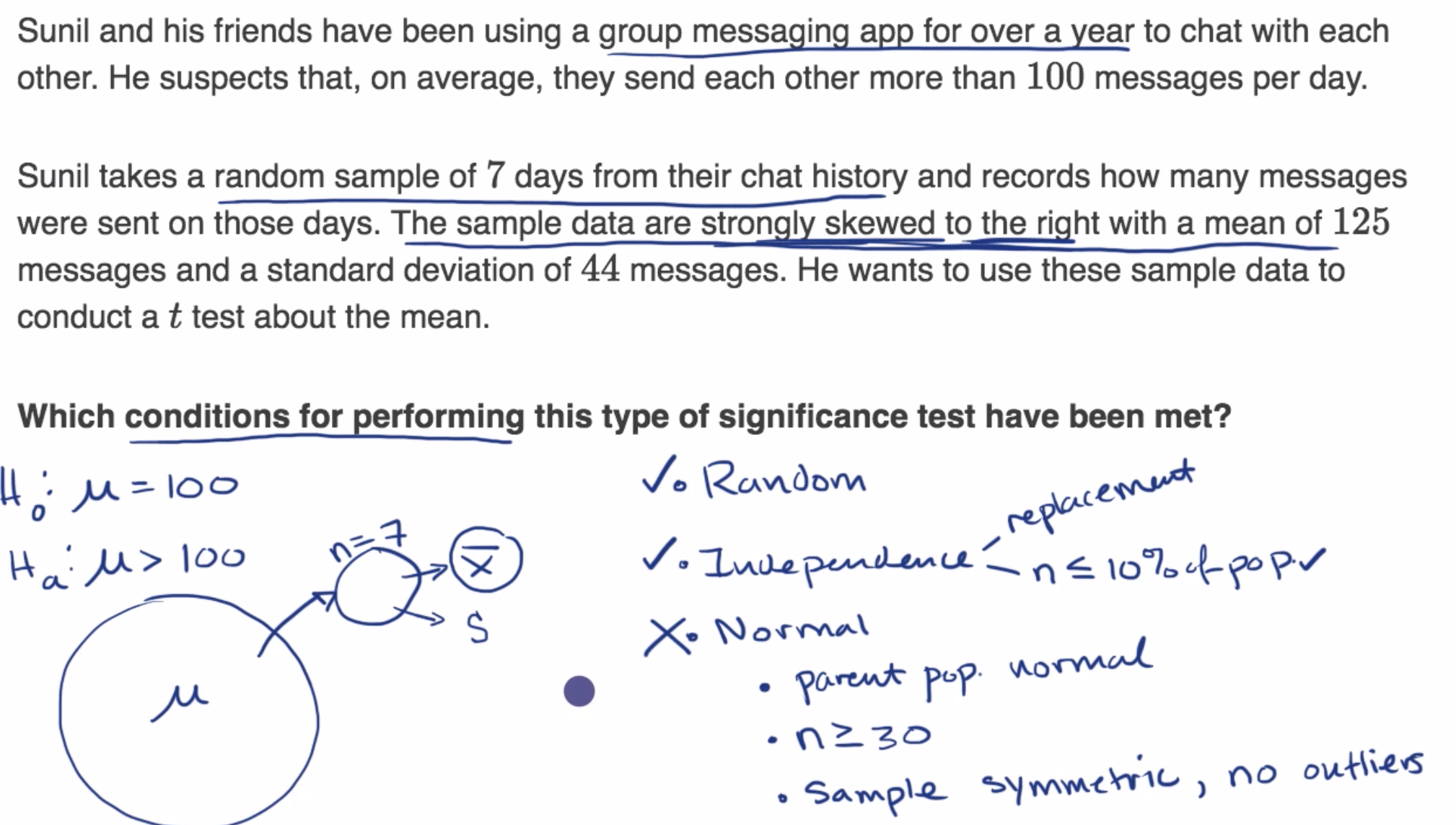 Conditions for a t test about a mean fig 1