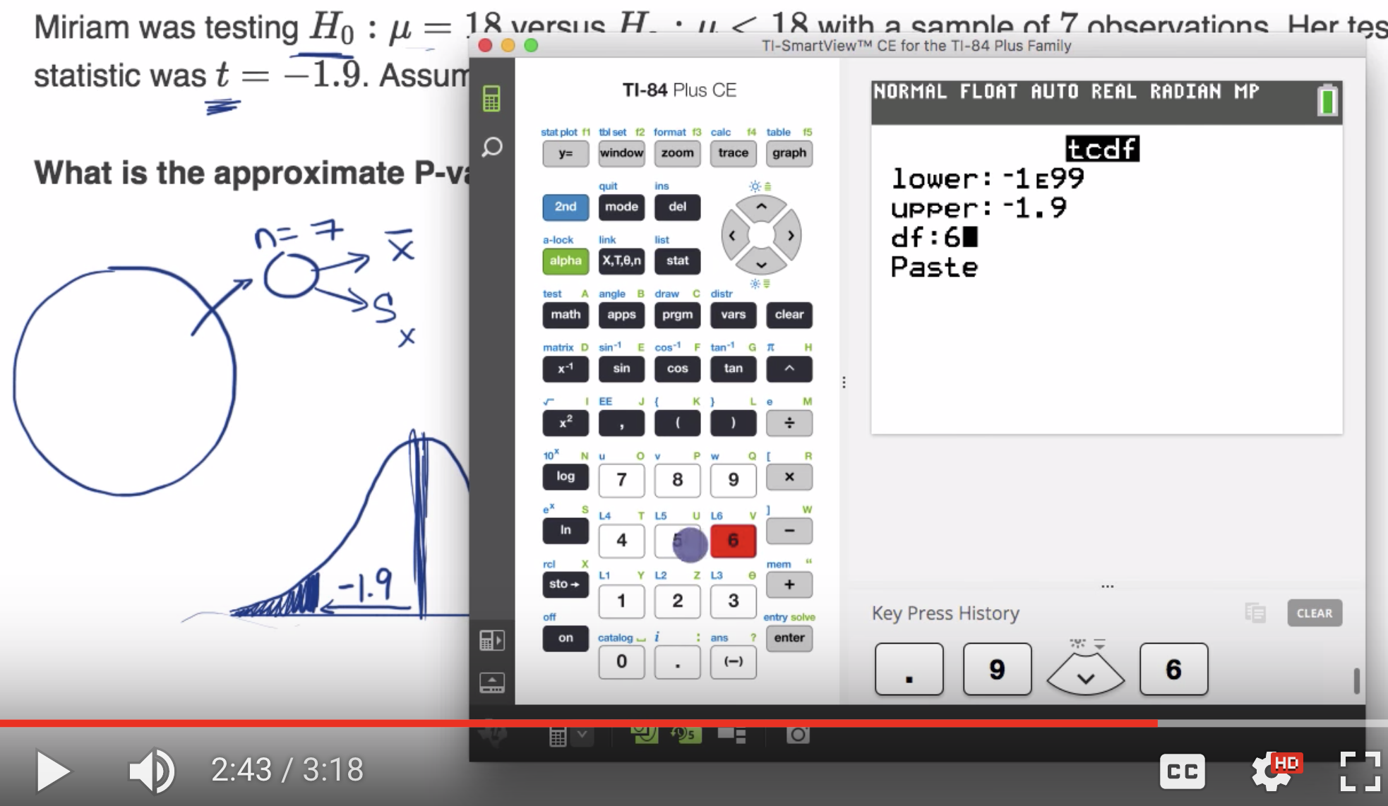 Using TI calculator for P-value from t statistic fig 2