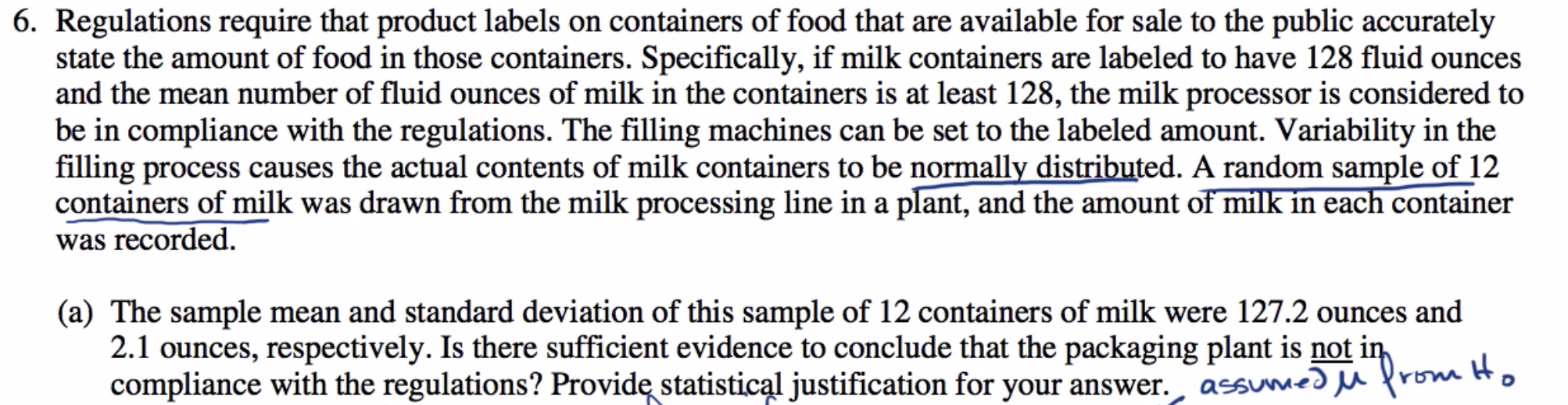 Free response example Significance test for a mean fig 1