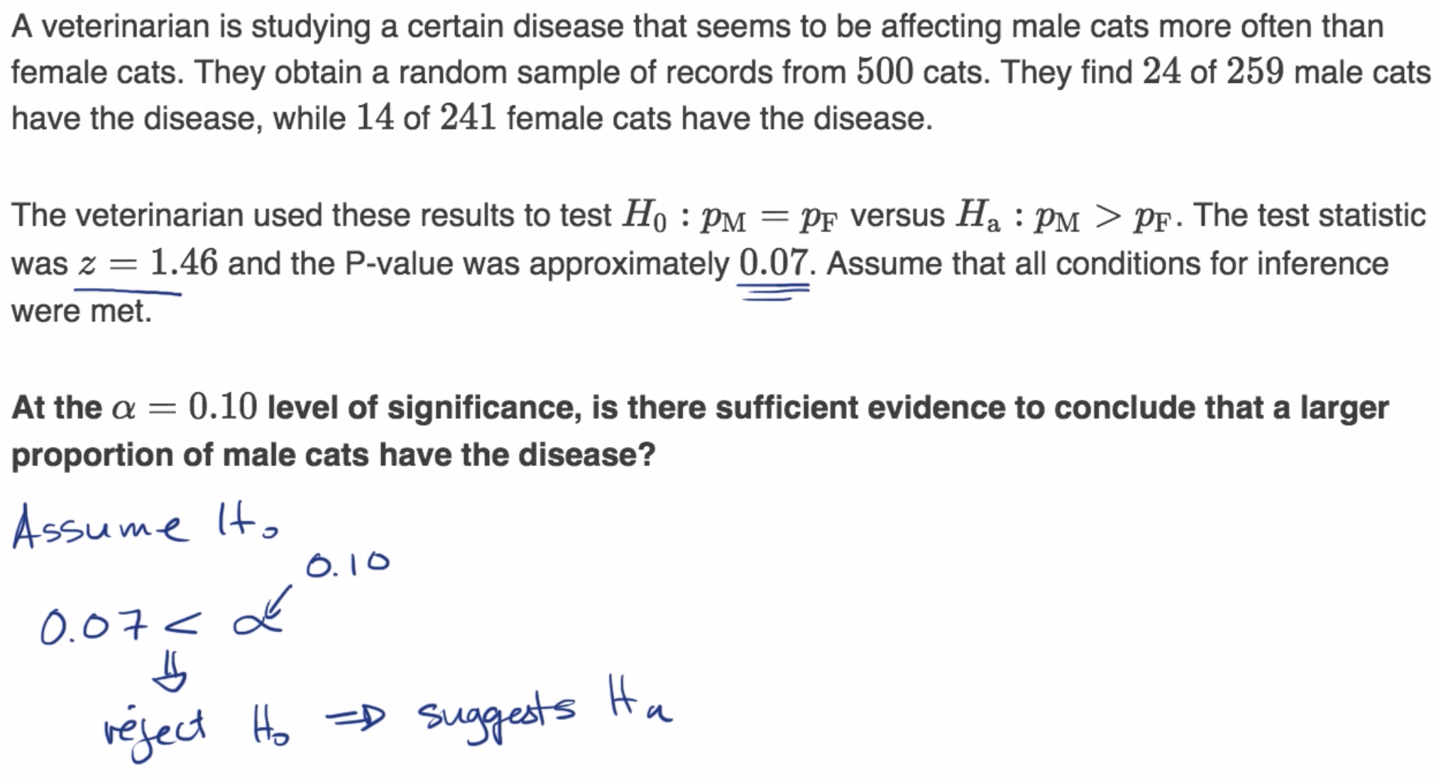 Comparing P value to significance level for test involving difference of proportions fig 1