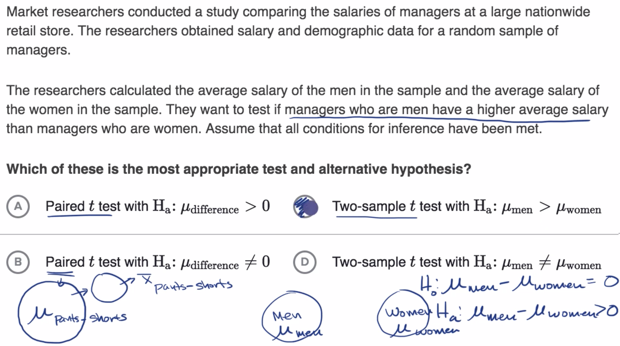 Hypotheses for a two-sample t test fig 1